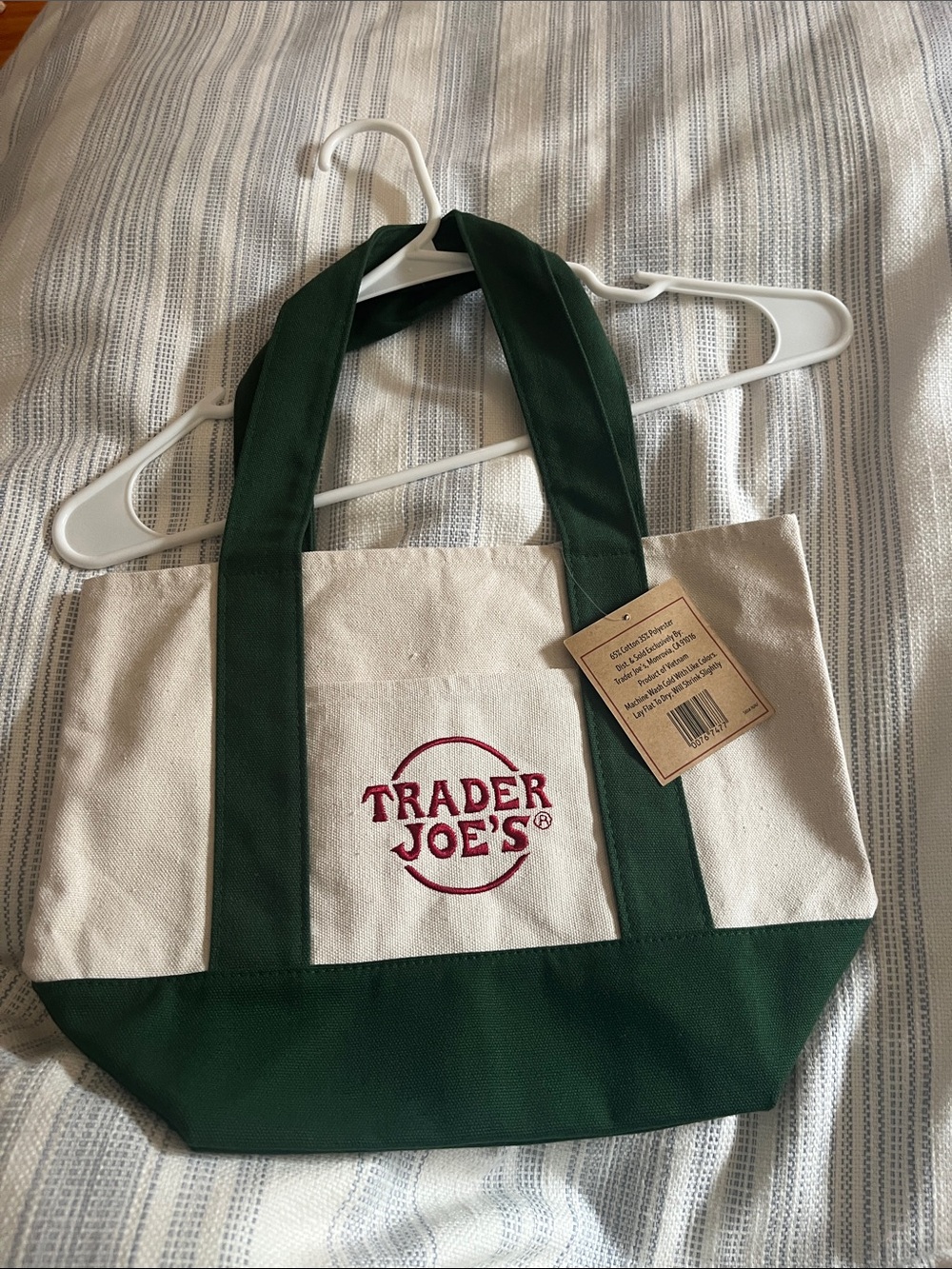 Mini Green & Cream Canvas Tote Bag
